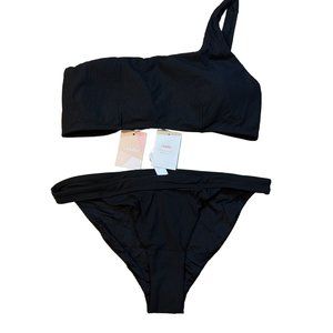 Andie Swim Ribbed Cheeky Bikini Bottom & Wyndwood Top Black Size XL NWT B4